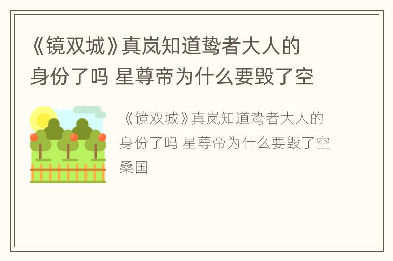 《鏡雙城》真嵐知道鷙者大人的身份了嗎 星尊帝為什么要?dú)Я丝丈?guó)